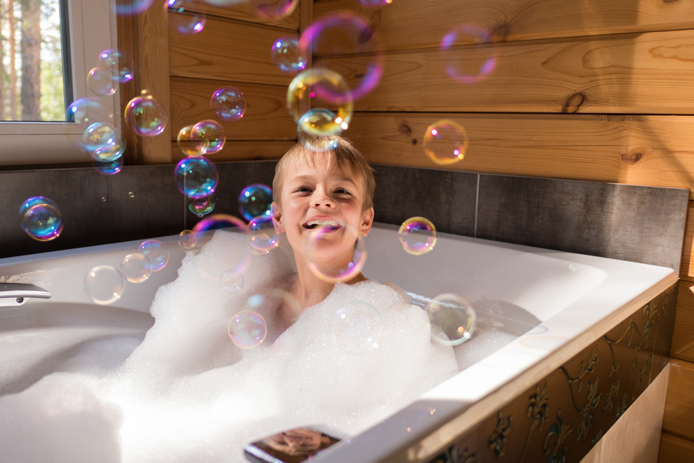 Small,Little,Cute,Sweet,Blonde,Boy,Bathes,In,A,Bath